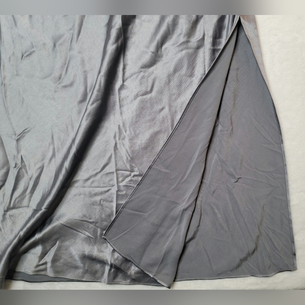 Madewell Bias-Cut Satin Maxi Slip Skirt Size 12 Dusk Gray Elastic Waist Flowy - Picture 8 of 16